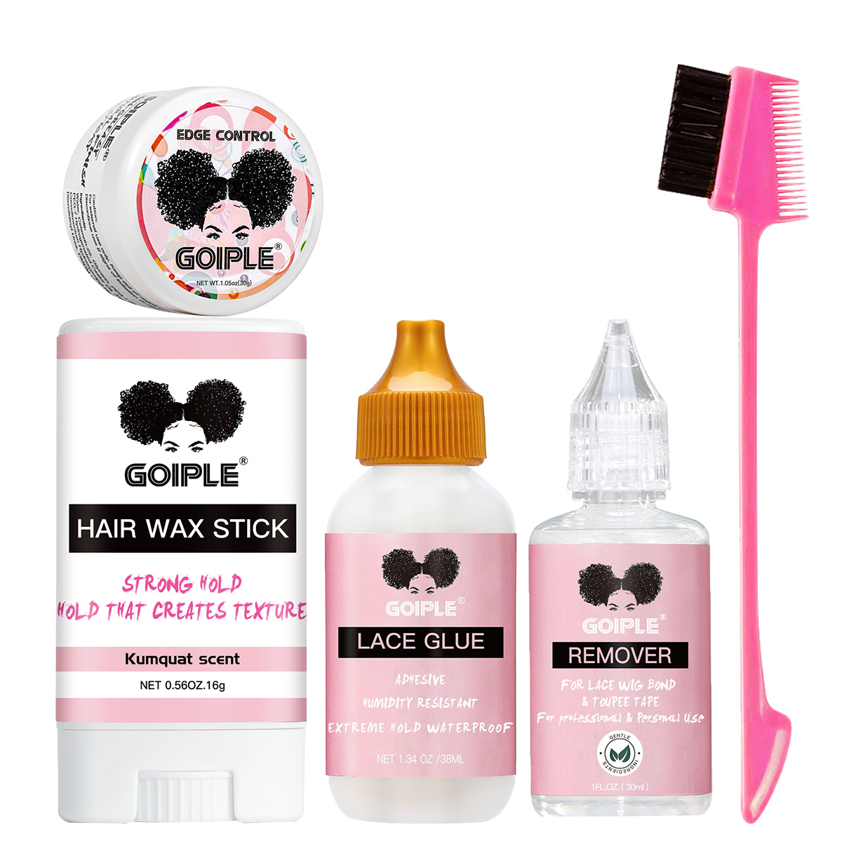 Edge Control Gel - GOIPLE スリックヘアワックススティック、ベビーヘアラインエッジスタイリングコントロールジェル、レースウィッグ接着剤＆リムーバー（ブラシ付き）ウィッグ装着キット