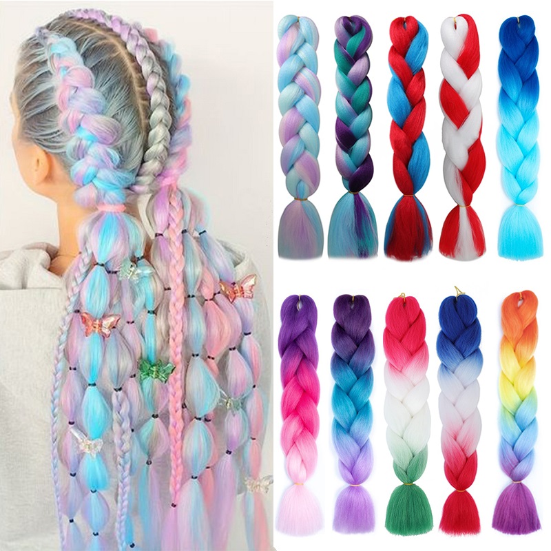 Braiding Hair Kanekalon - 合成 24 インチジャンボ三つ編みヘアエクステンションアフロオンブルカラーボックス焼きストレートかぎ針編み三つ編み DIY 髪女性のための