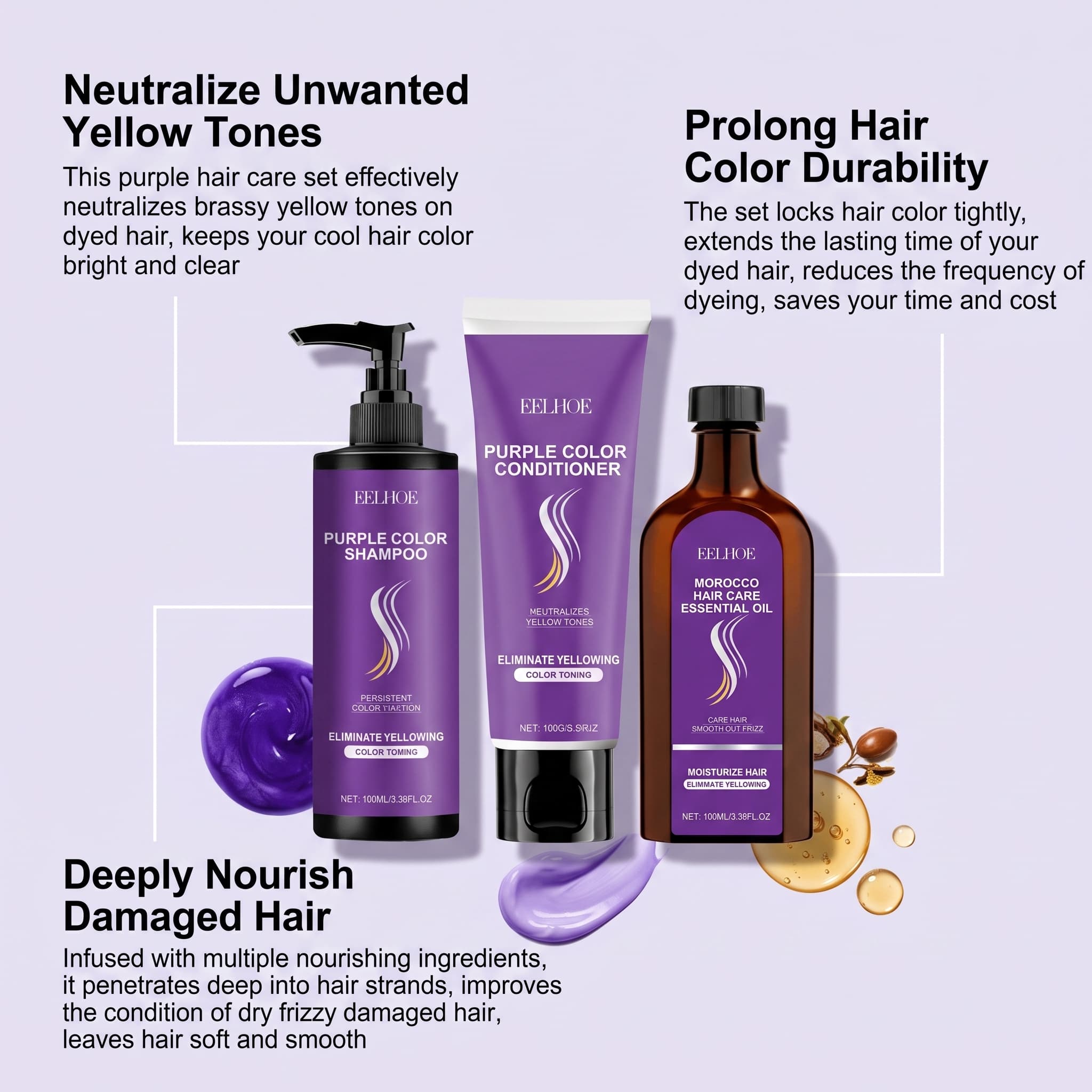 パープルシャンプーセット（コンディショナー、ヘアオイル、セラ - Hair Care Conditioner のレビューと価格