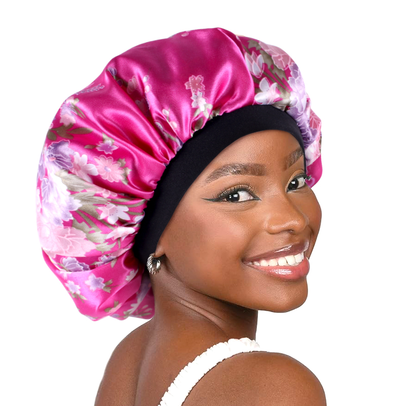 女性用の伸縮性のあるワイドバンドサテンキャップ,花柄,ナイト - Hair Care For Hair Loss のレビューと価格